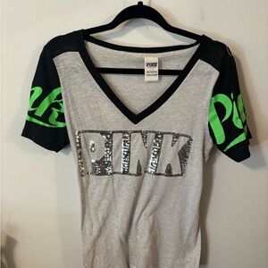 SOLD PINK Victoria's Secret Black and White V-Neck Tee